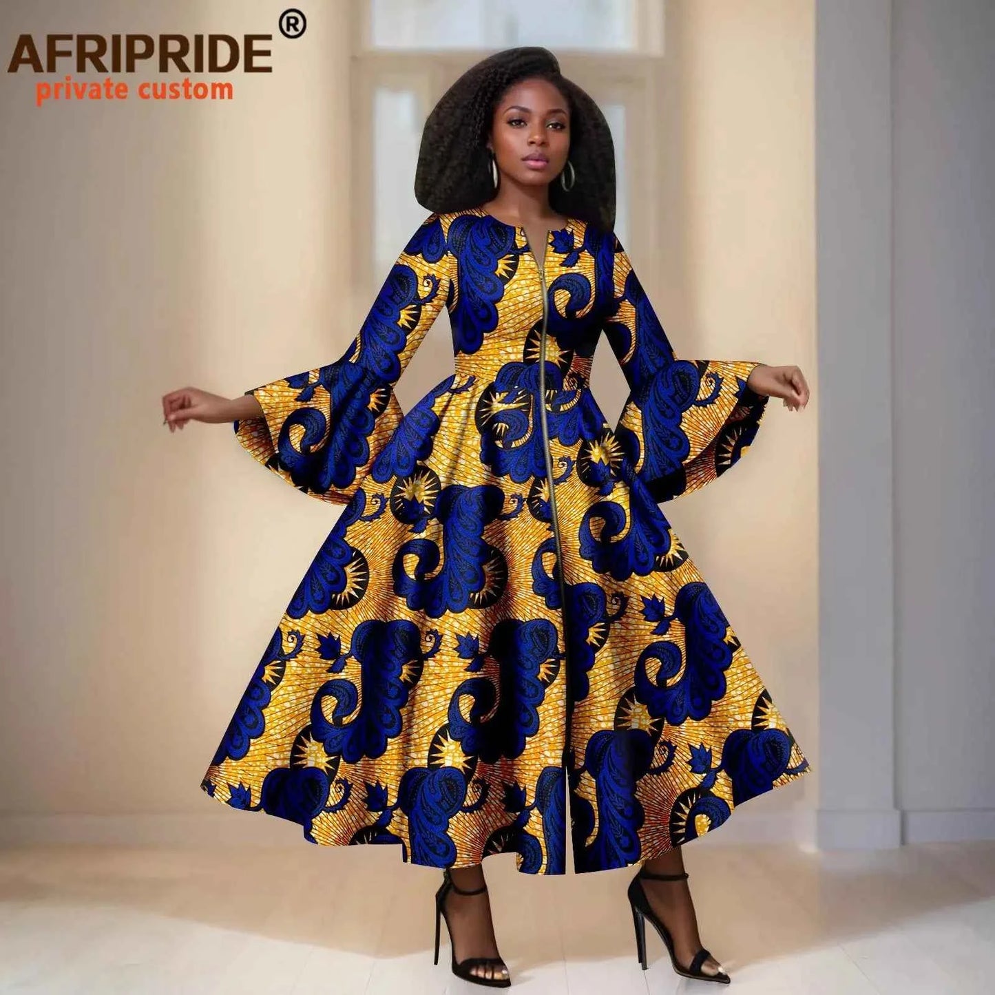 Robe Maxi Africain Élégante avec Manches Évasées