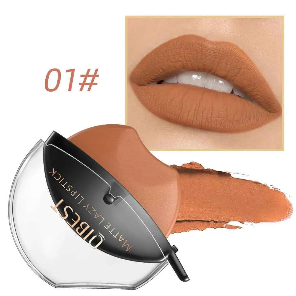 QIBEST Lazy Lipstick Long Lasting Makeup Lip-shaped Lipstick Velvet Matte Moisturizing Lip Gloss Waterproof Nude Lazy Lipstick