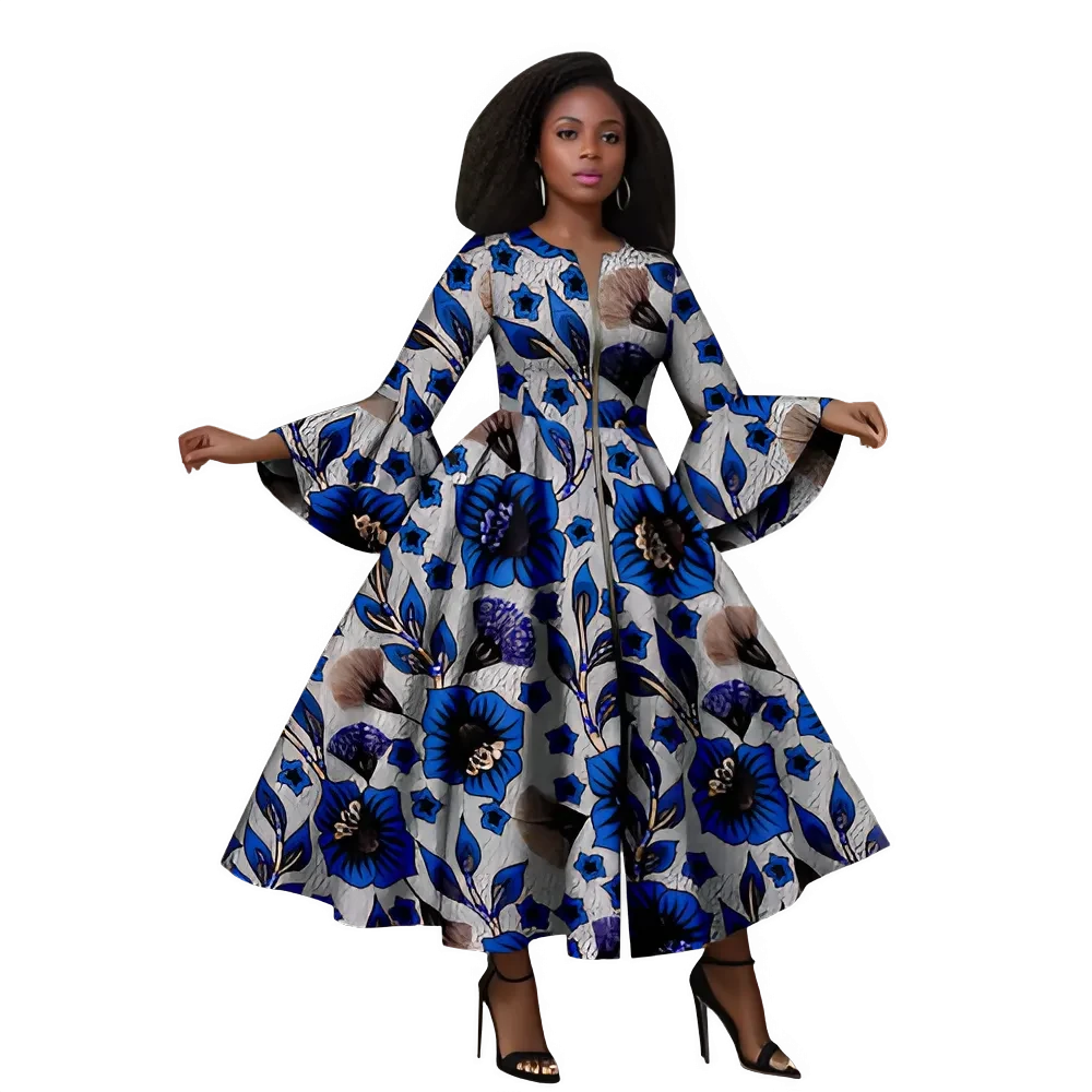 Robe Maxi Africain Élégante avec Manches Évasées
