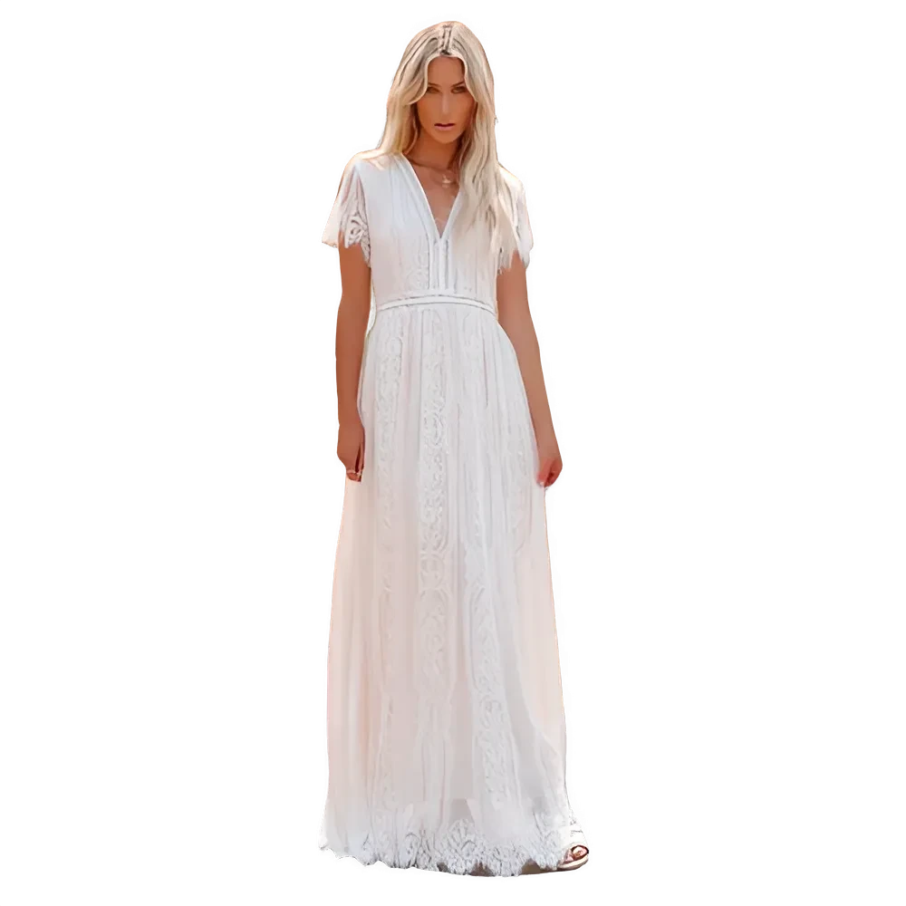 Robe Maxi en Dentelle Fleurie pour Femme