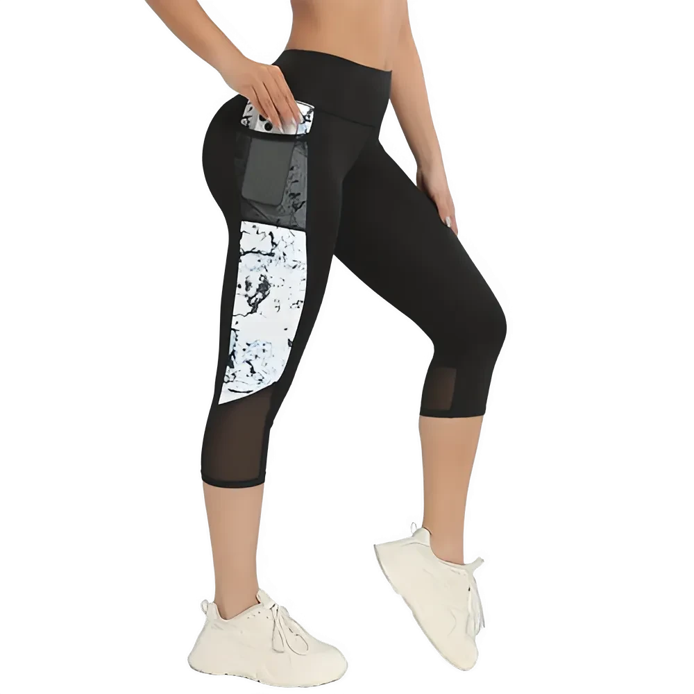 Leggings Capri Effet Fessier Marbré avec Poches