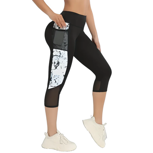 Leggings Capri Effet Fessier Marbré avec Poches