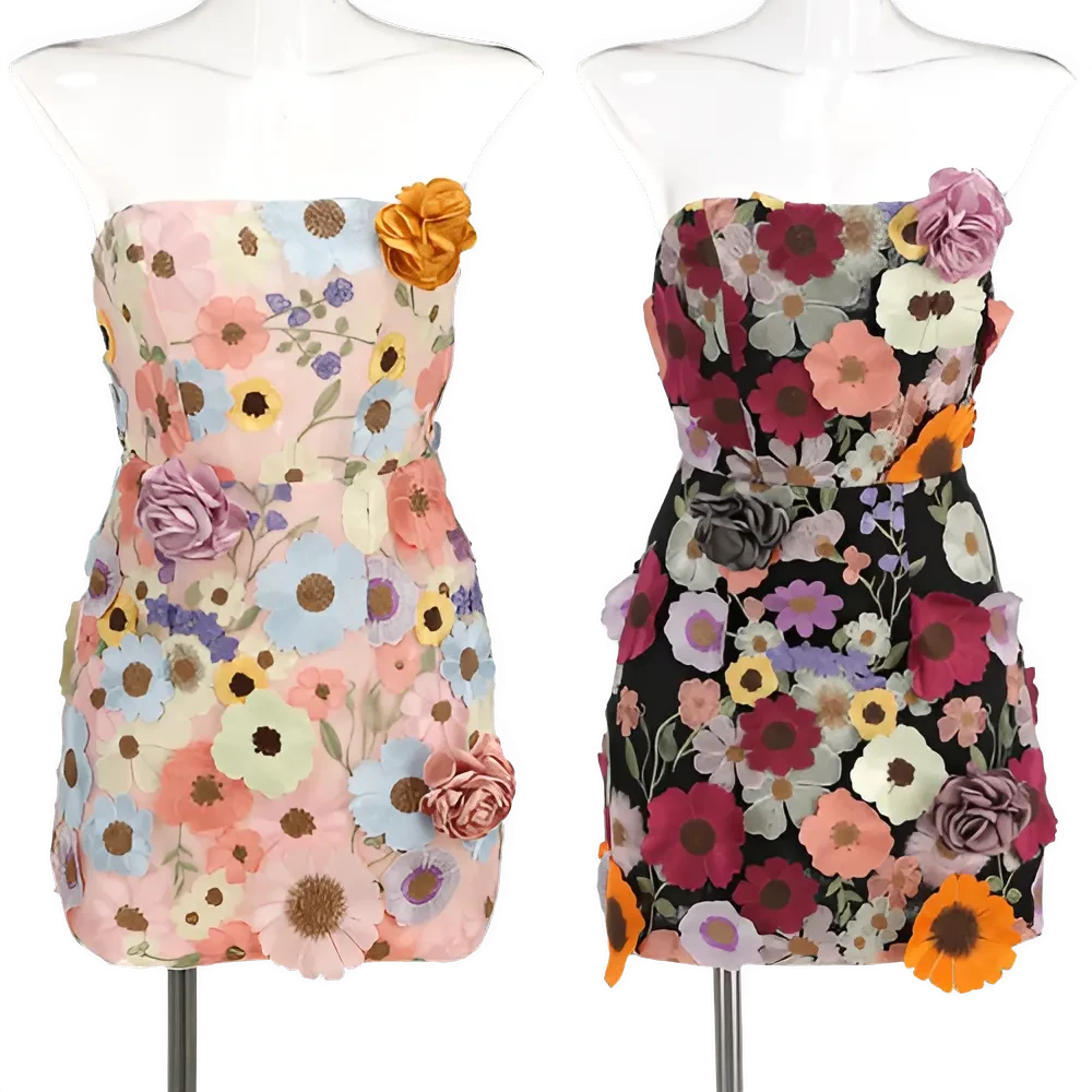 Robe mini dos nu brodée fleurs 3D
