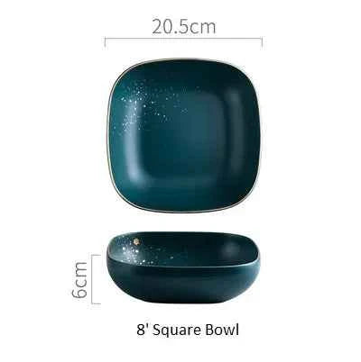 Tableware Set High Fashion Retro Green Nordic Ceramic Dinnerware Set Bowl Plate Soup Bowl Tray Set Flatware Dinner Kitchen