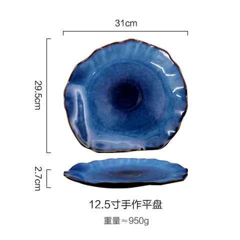 KINGLANG NEW Japanese Ceramic Food Dish Flat Plate Pottery Irregular Dish Dinnerware Dropshipping Wholesale Dishes