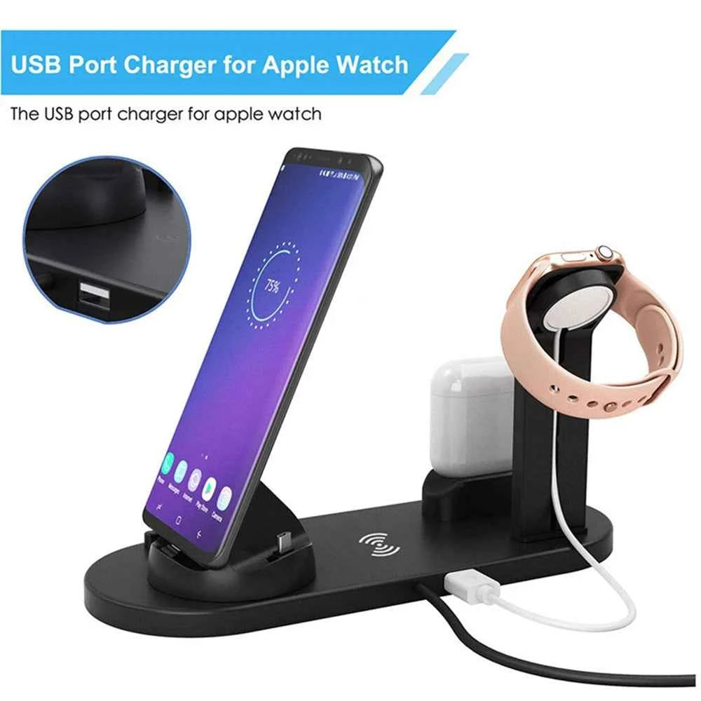 Station de charge 3 en 1 sans fil pour iPhone et Apple Watch, support de chargement rapide Micro USB Type C