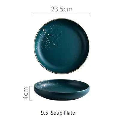 Tableware Set High Fashion Retro Green Nordic Ceramic Dinnerware Set Bowl Plate Soup Bowl Tray Set Flatware Dinner Kitchen