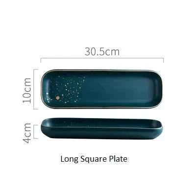 Tableware Set High Fashion Retro Green Nordic Ceramic Dinnerware Set Bowl Plate Soup Bowl Tray Set Flatware Dinner Kitchen