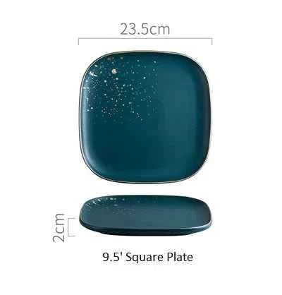 Tableware Set High Fashion Retro Green Nordic Ceramic Dinnerware Set Bowl Plate Soup Bowl Tray Set Flatware Dinner Kitchen
