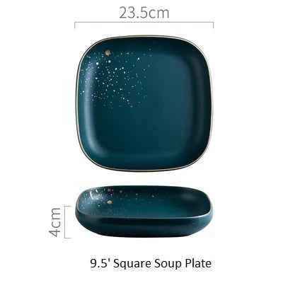 Tableware Set High Fashion Retro Green Nordic Ceramic Dinnerware Set Bowl Plate Soup Bowl Tray Set Flatware Dinner Kitchen