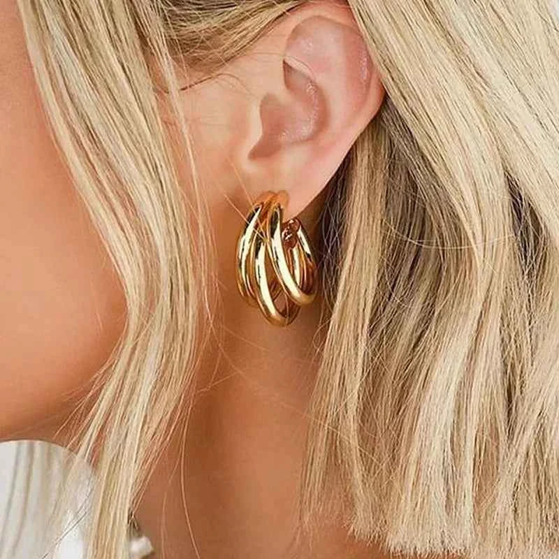 Boucles d'oreilles créoles en acier inoxydable élégantes pour femmes – Créoles rondes tendance 2024