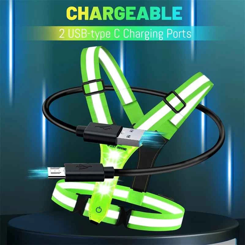 Gilet Réfléchissant LED USB pour Cyclisme Nocturne