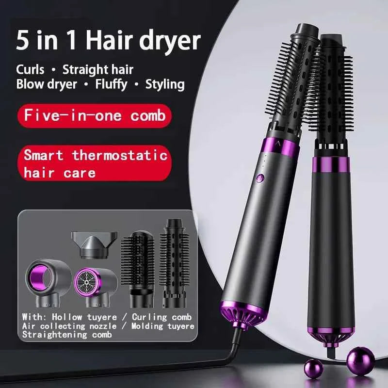 Multi functional hair dryer 5-in-1 hot air comb straight hair comb negative ion hair care curling iron hair dryer styling