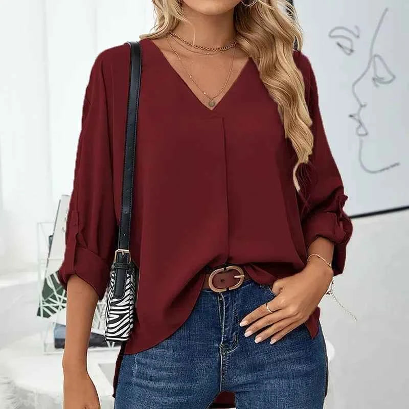 Solid Casual Loose Blouses For Women Fashion 2025 Autumn Vintage Women's Oversized Shirts And Blouses Elegant Youth Female Tops