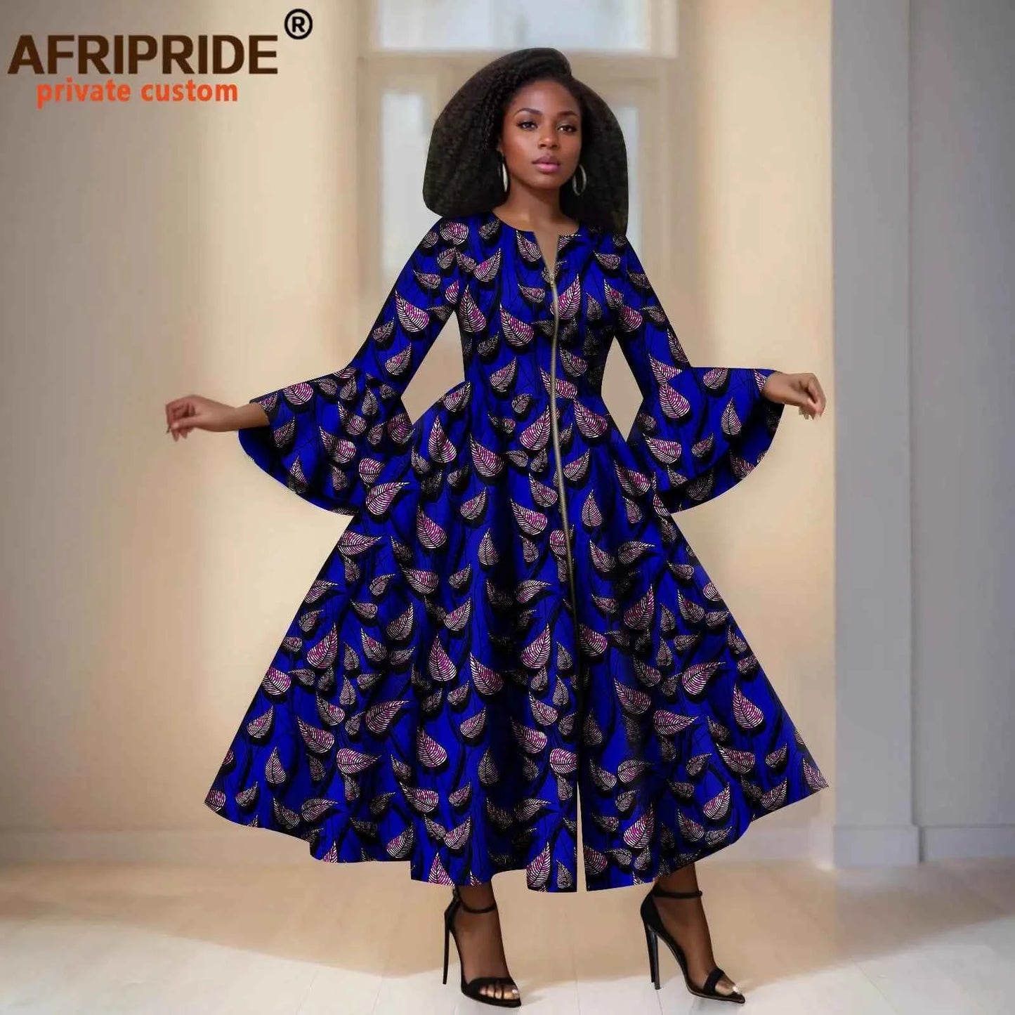 Robe Maxi Africain Élégante avec Manches Évasées