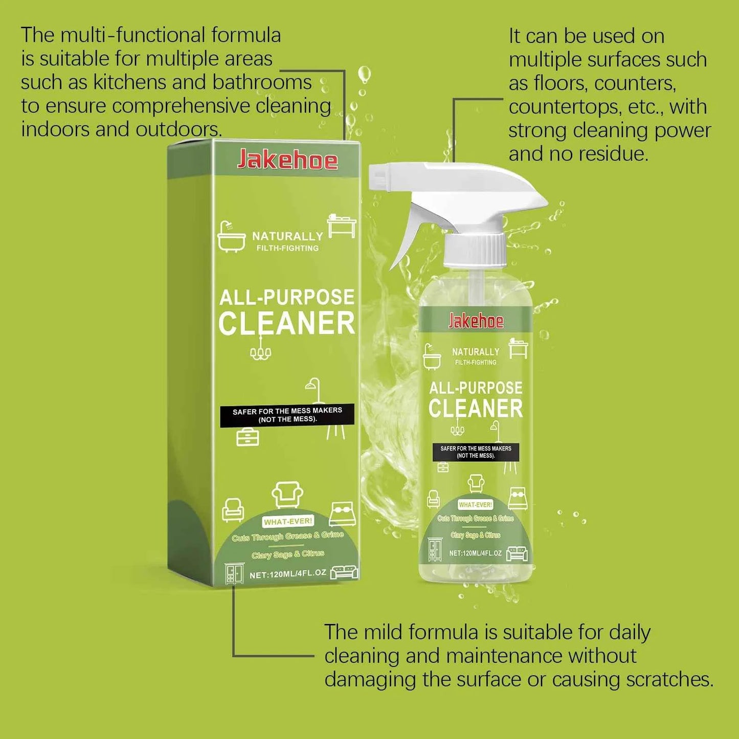 Jakehoe All Purpose Cleaner Spray Multi-Purpose Disinfecting Spray Kitchen & Bathroom Countertop Stain Cleaner