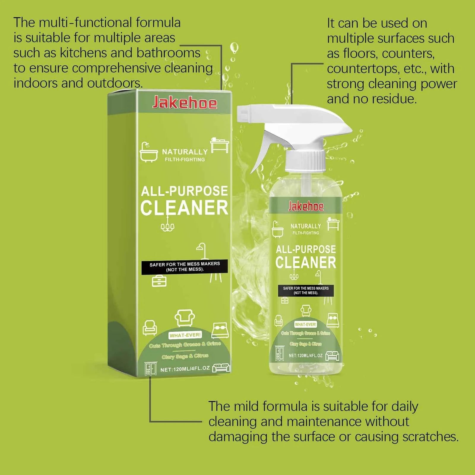 Jakehoe All Purpose Cleaner Spray Multi-Purpose Disinfecting Spray Kitchen & Bathroom Countertop Stain Cleaner
