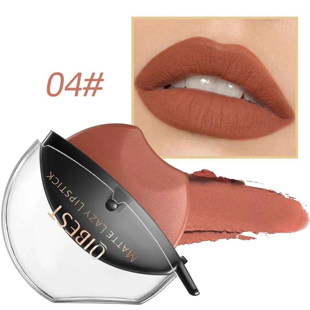 QIBEST Lazy Lipstick Long Lasting Makeup Lip-shaped Lipstick Velvet Matte Moisturizing Lip Gloss Waterproof Nude Lazy Lipstick