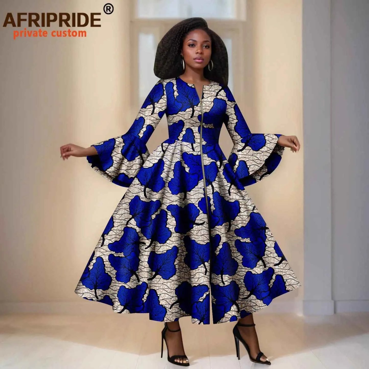 Robe Maxi Africain Élégante avec Manches Évasées