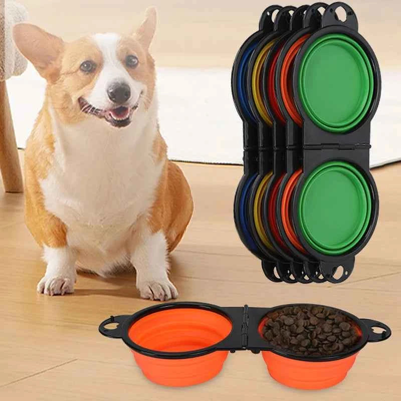 2 In 1 Dog Bowl Portable Folding Pet Double Bowl Collapsible Silicone Water Bowls for dog outdoor travel cat dog feeding bowl
