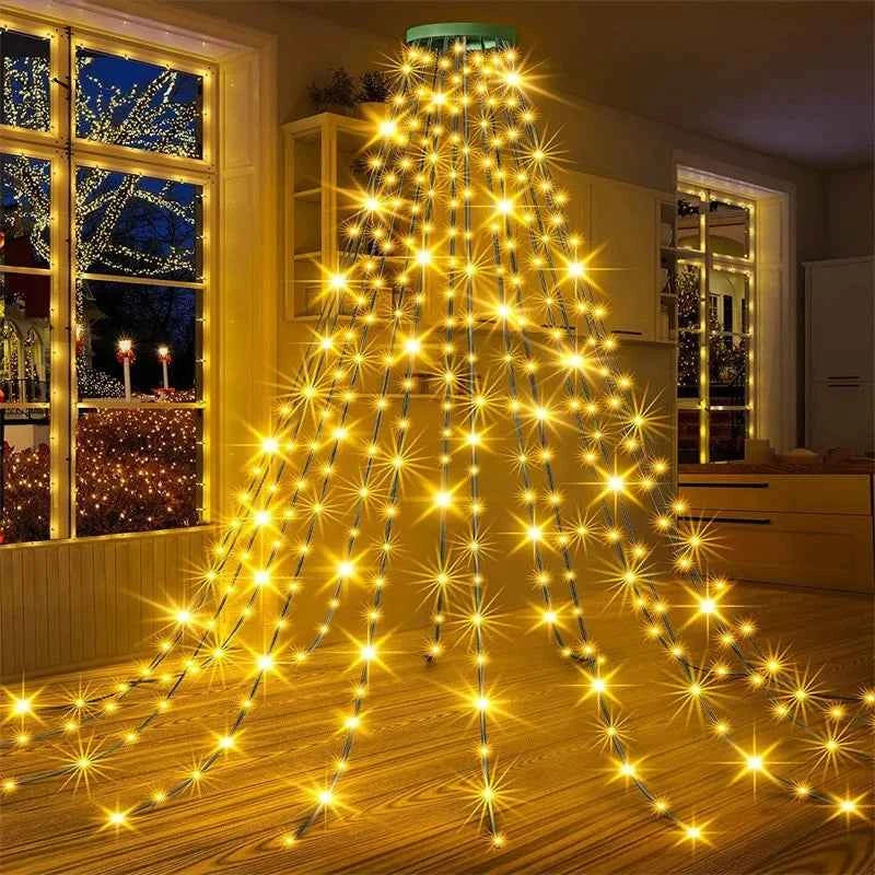 Guirlande lumineuse arbre Noël avec anneau lumineux LED pour décorations de sapin de Noël, lumières suspendues à basse pression pour fêtes de Noël