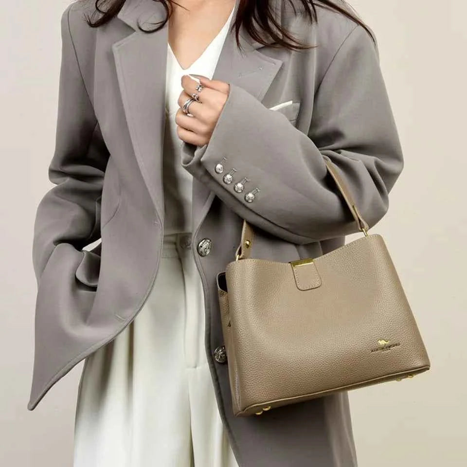 High-quality Pu Leather Bucket Shoulder Bags Tote for Women Handbags With Two Strap Luxury Handbags Women Hand Bags Designer