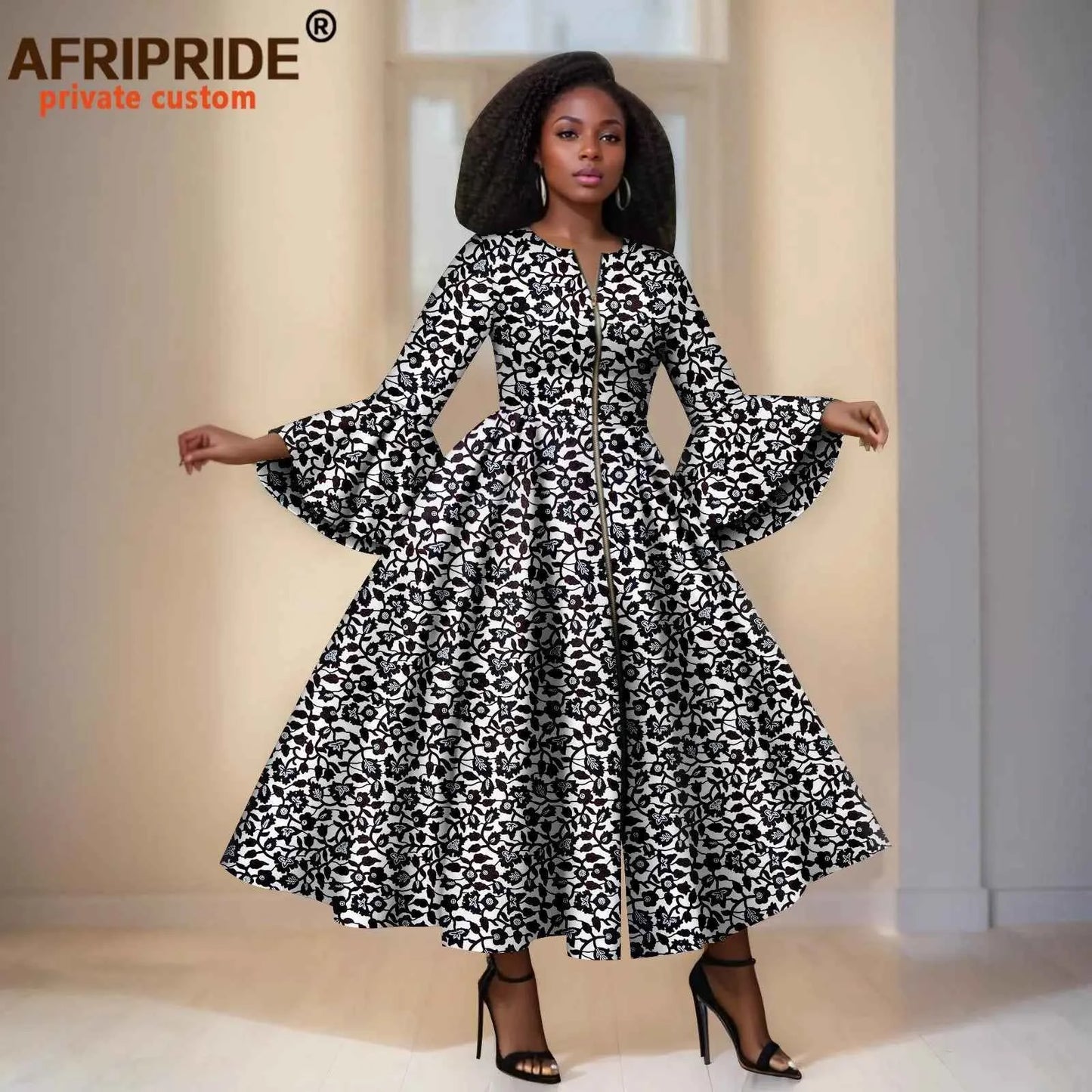 Robe Maxi Africain Élégante avec Manches Évasées