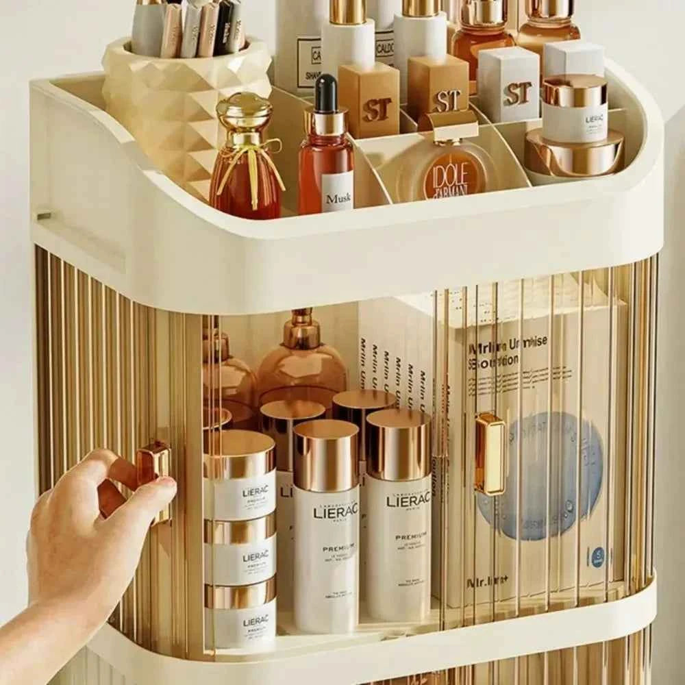 Boîte de rangement maquillage anti-poussière - Organisateur cosmétique pour bijoux et vernis à ongles, contenant de maquillage pour bureau