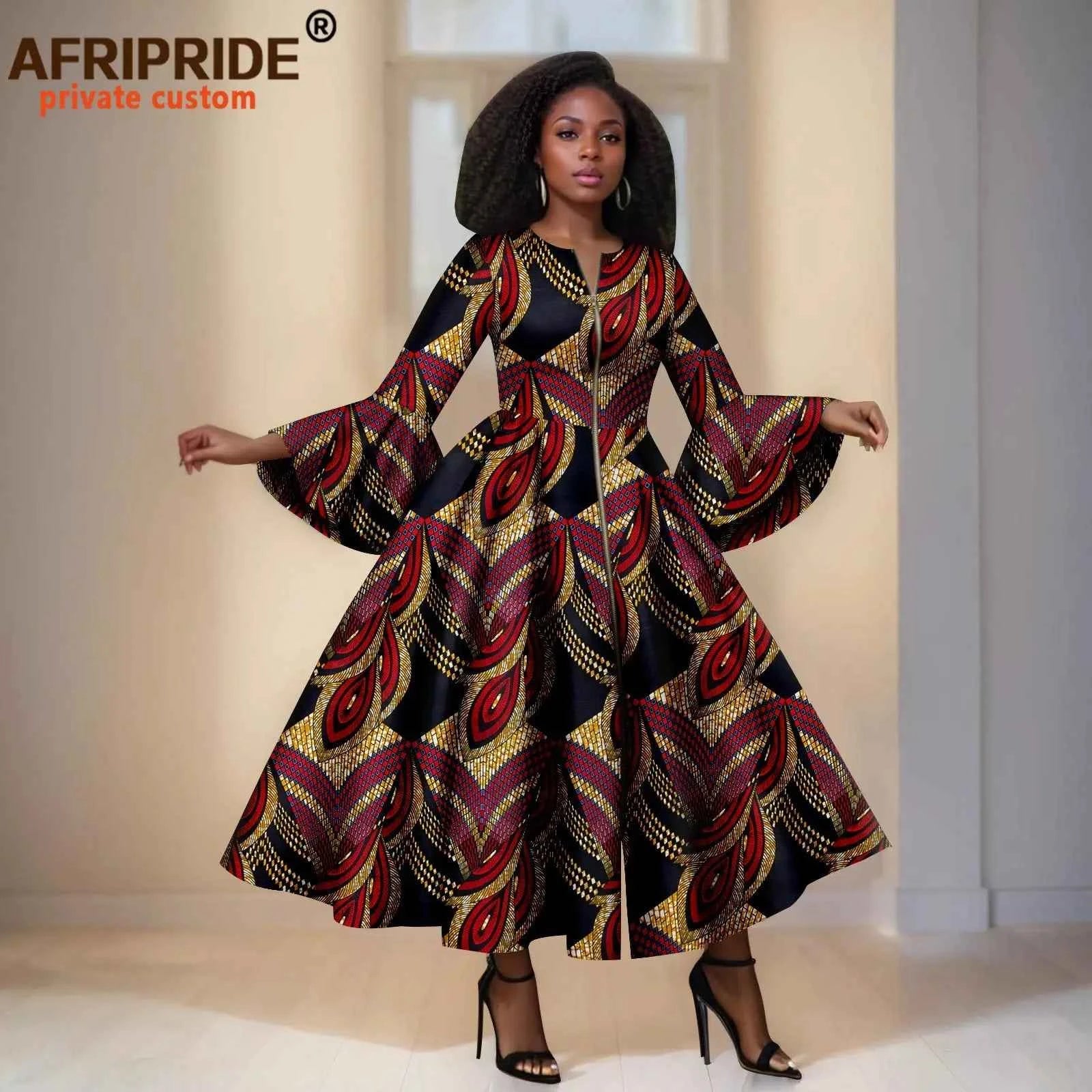 Robe Maxi Africain Élégante avec Manches Évasées