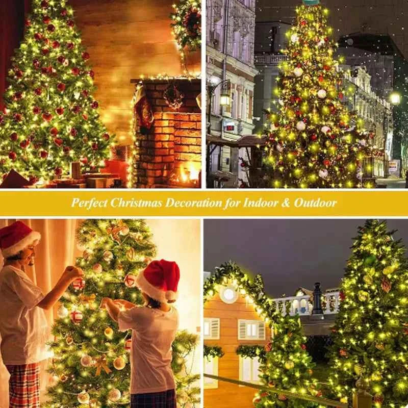 Guirlande lumineuse arbre Noël avec anneau lumineux LED pour décorations de sapin de Noël, lumières suspendues à basse pression pour fêtes de Noël