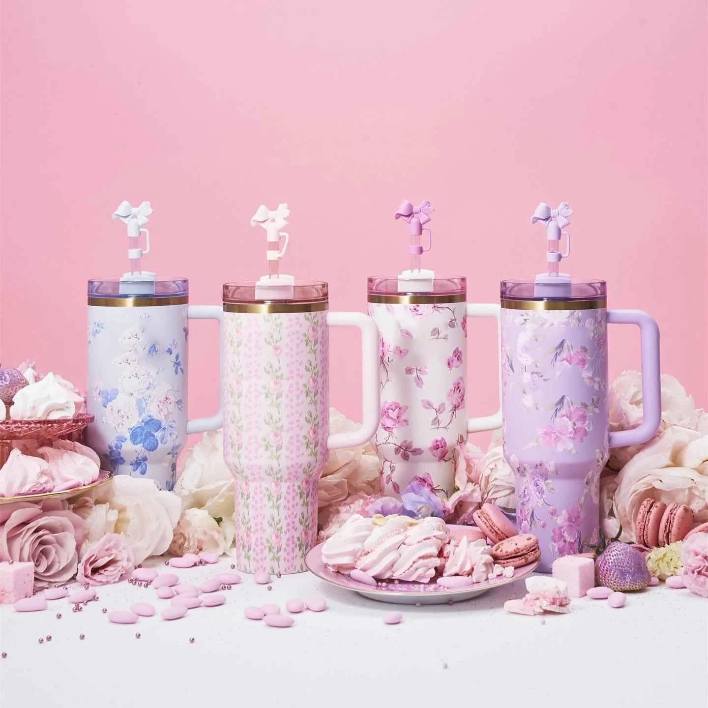 Four Colors Pretty 40 oz Tumbler Stainless Steel Vacuum Insulated Tumblers Travel Cup Coffee Mug Tumbler With Handle Logo