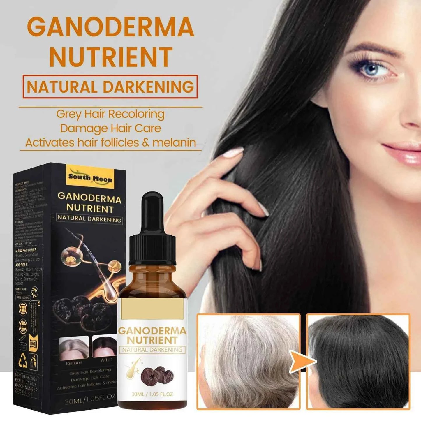 Gray Hair Serum, Natural Hair Darkening Serum, Ganoderma Nutrients, Natural Darkening, Organic Hair Nutrients, Gray Serum, 30ml