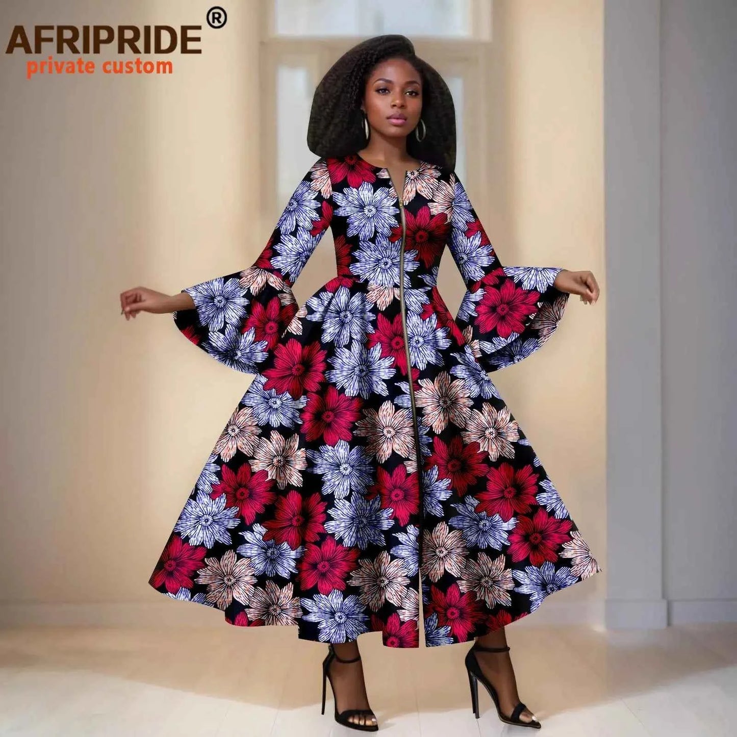Robe Maxi Africain Élégante avec Manches Évasées