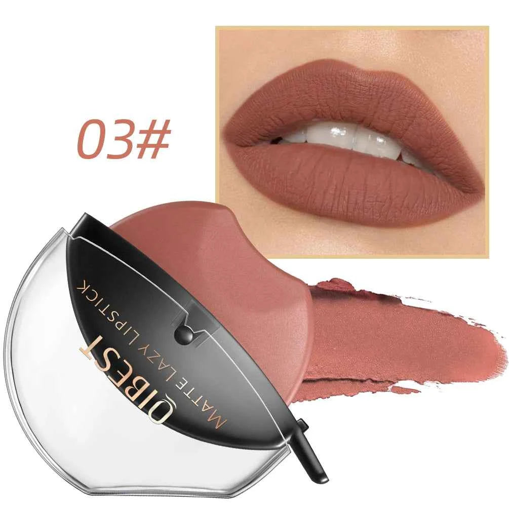 QIBEST Lazy Lipstick Long Lasting Makeup Lip-shaped Lipstick Velvet Matte Moisturizing Lip Gloss Waterproof Nude Lazy Lipstick