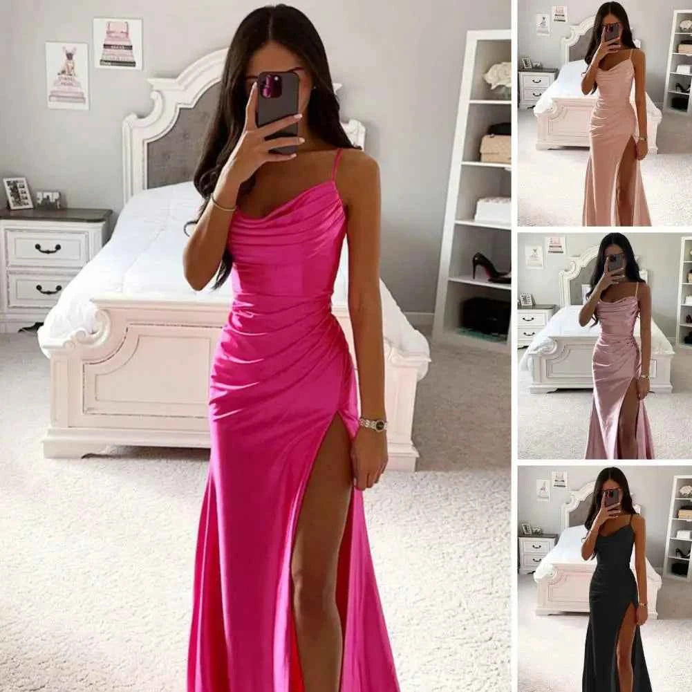 Robe Maxi Élégante à Dos Plissé