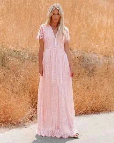 Robe Maxi en Dentelle Fleurie pour Femme