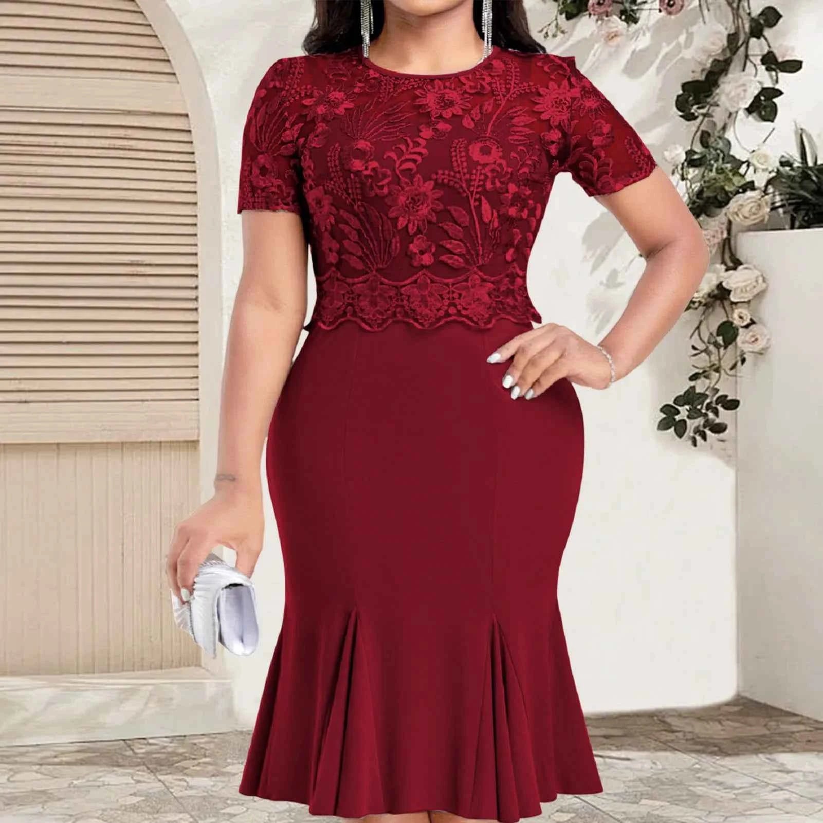 Robe de soirée grande taille à manches courtes