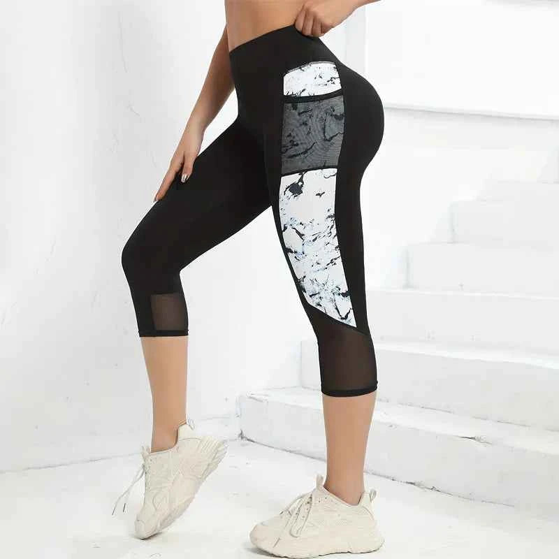 Leggings Capri Effet Fessier Marbré avec Poches