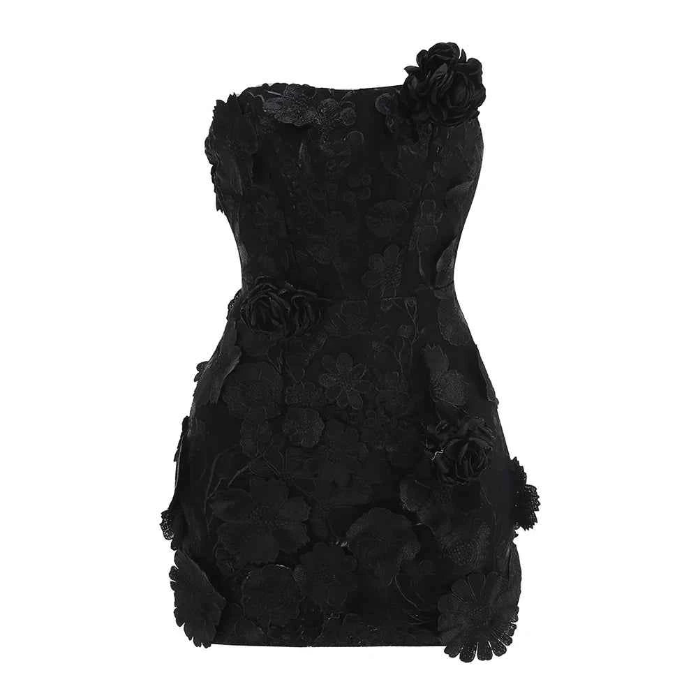 Robe mini dos nu brodée fleurs 3D