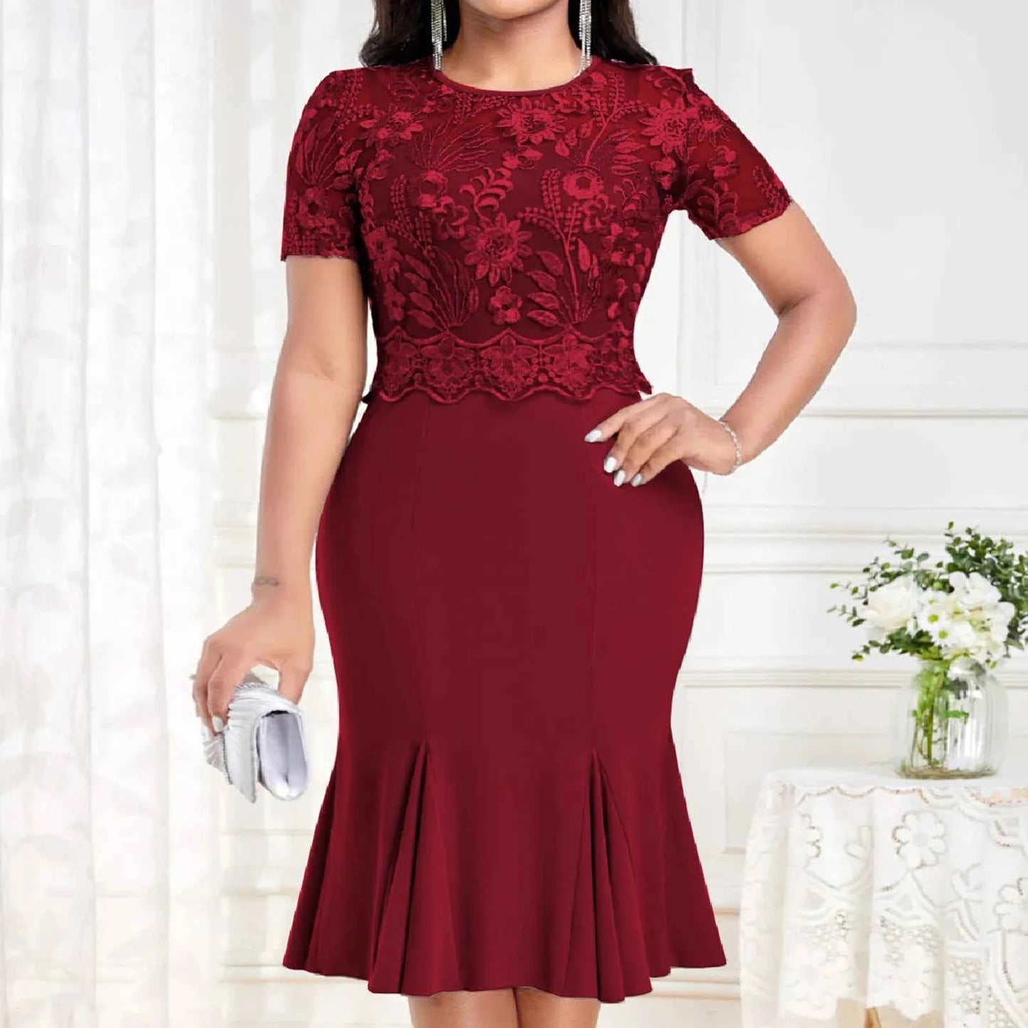 Robe de soirée grande taille à manches courtes