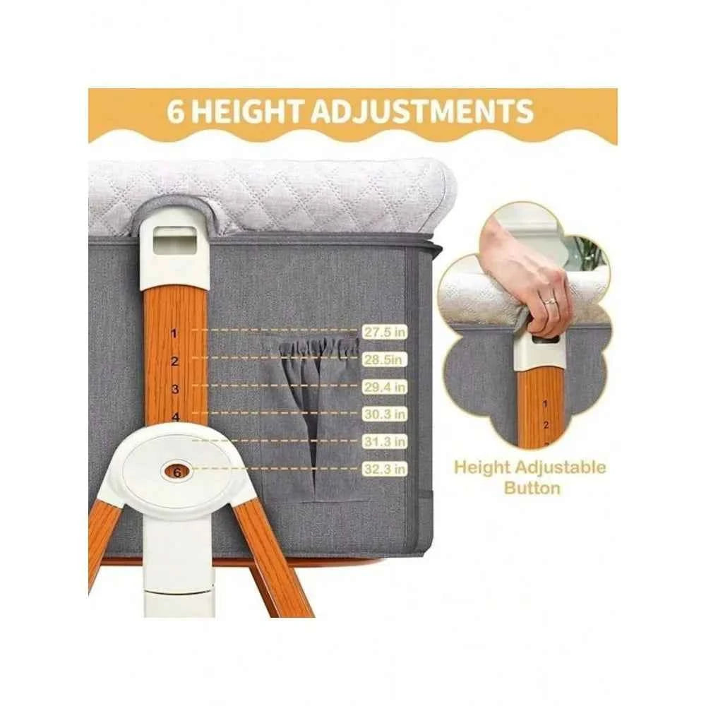 Berceau 3 en 1 pour bébé kmaier 2025, lit réglable en hauteur 6 sections, berceau portable pliable et berceau latéral - Gris clair