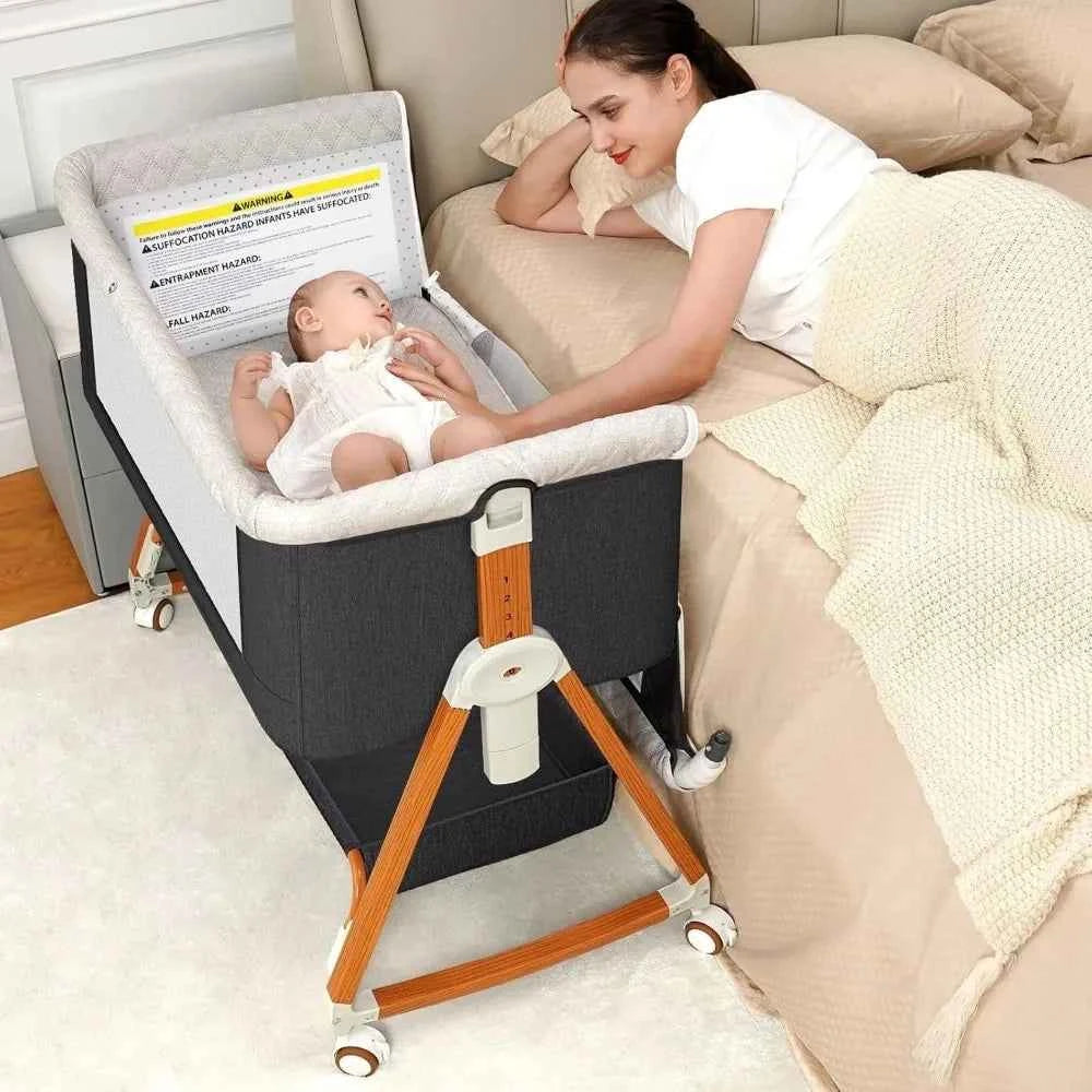 Berceau 3 en 1 pour bébé kmaier 2025, lit réglable en hauteur 6 sections, berceau portable pliable et berceau latéral - Gris clair