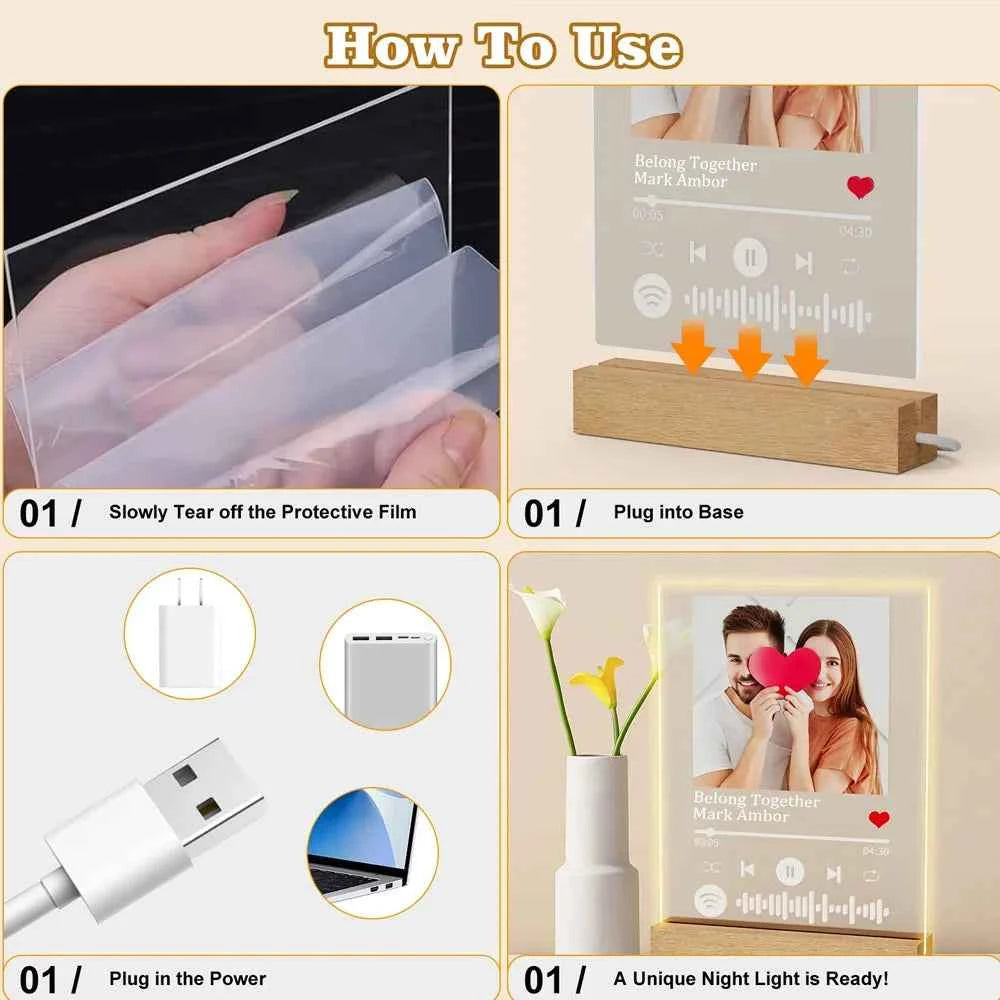 Plaque Photo Musique Personnalisée LED