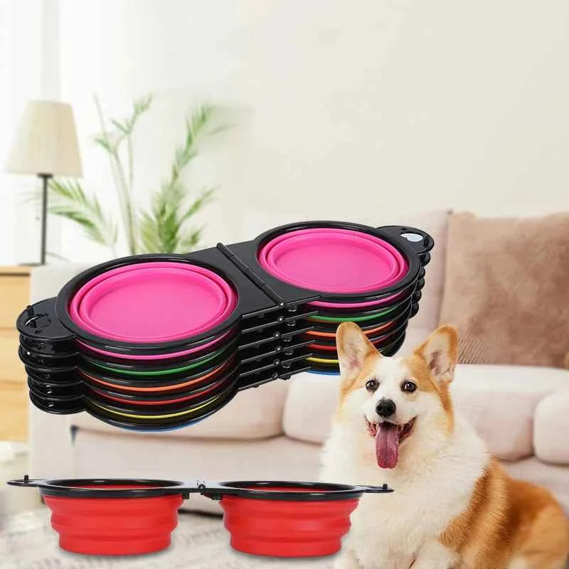 2 In 1 Dog Bowl Portable Folding Pet Double Bowl Collapsible Silicone Water Bowls for dog outdoor travel cat dog feeding bowl