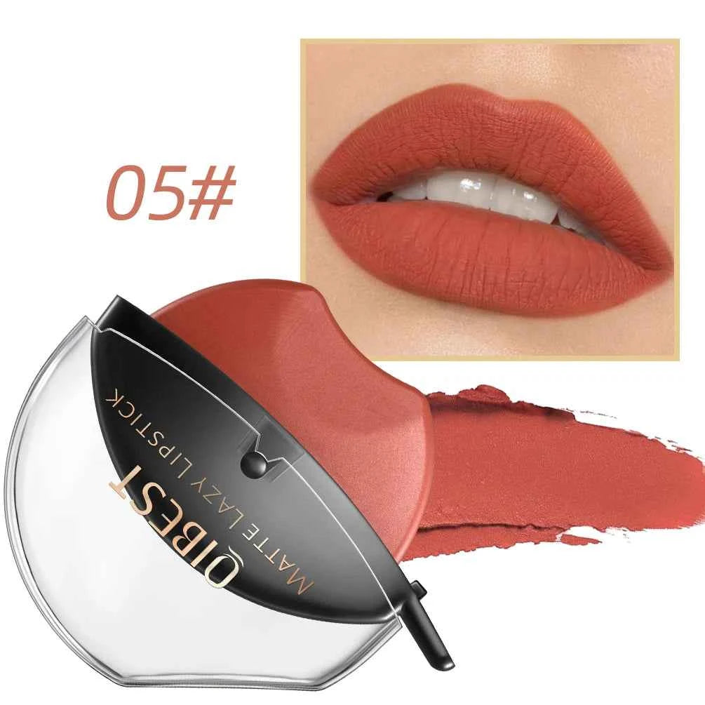 QIBEST Lazy Lipstick Long Lasting Makeup Lip-shaped Lipstick Velvet Matte Moisturizing Lip Gloss Waterproof Nude Lazy Lipstick