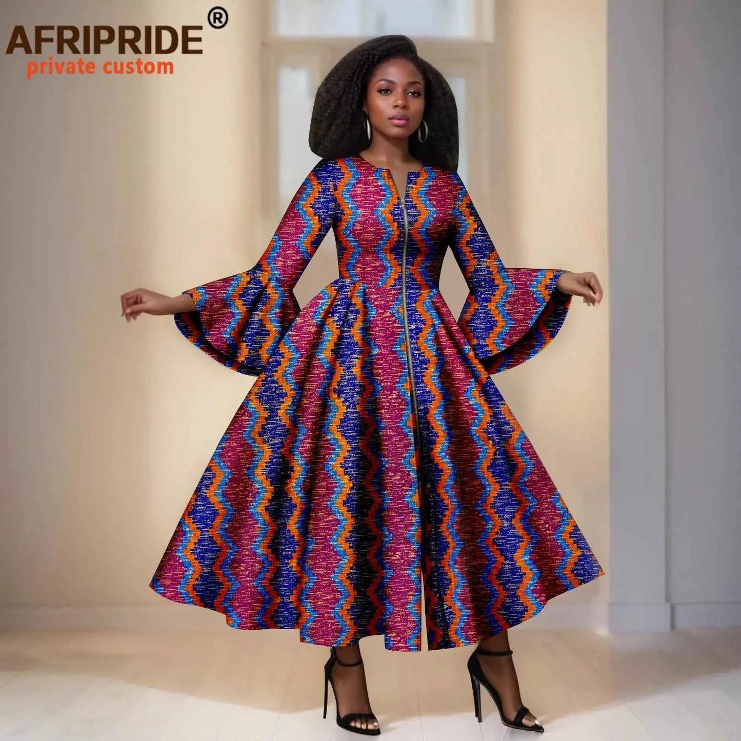Robe Maxi Africain Élégante avec Manches Évasées