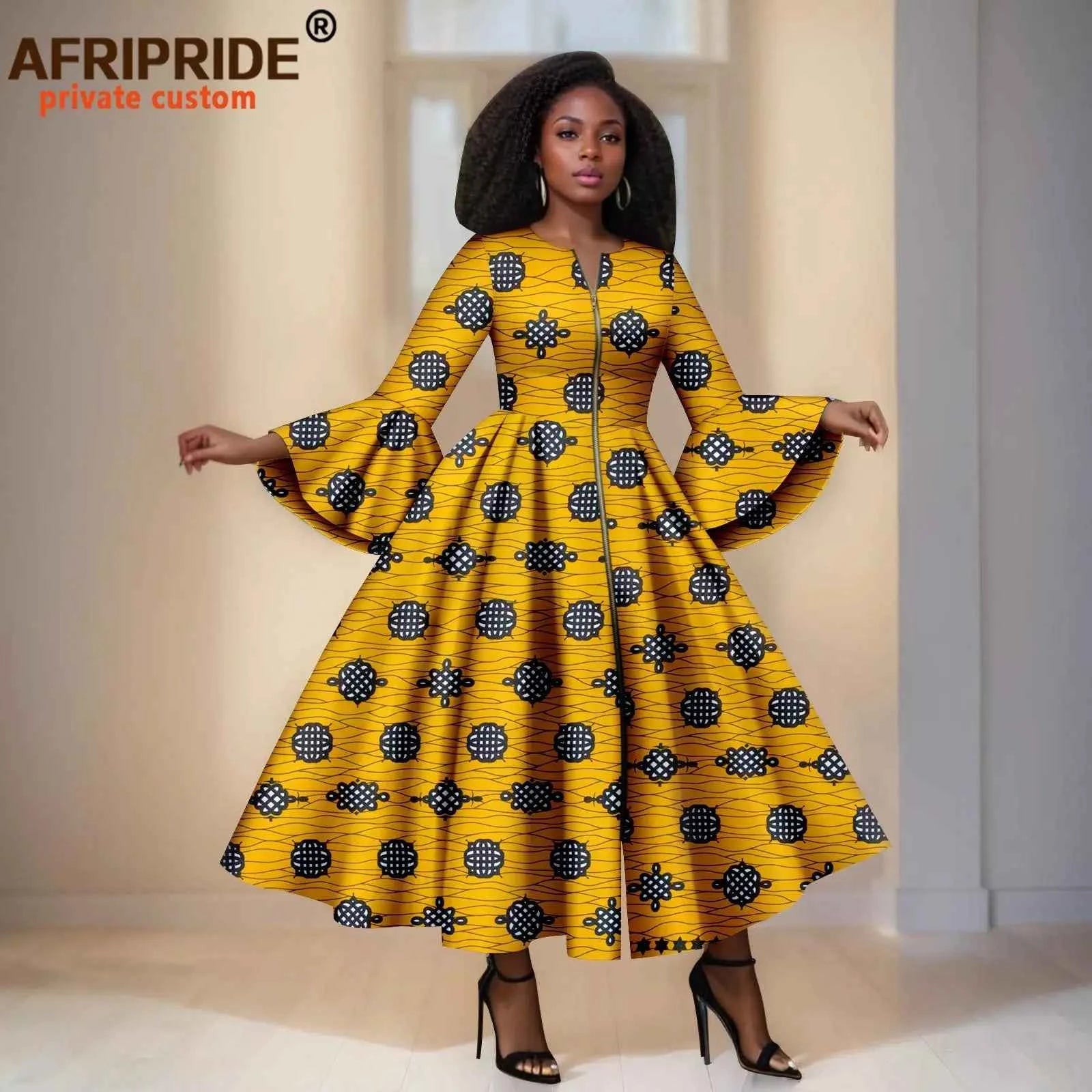Robe Maxi Africain Élégante avec Manches Évasées