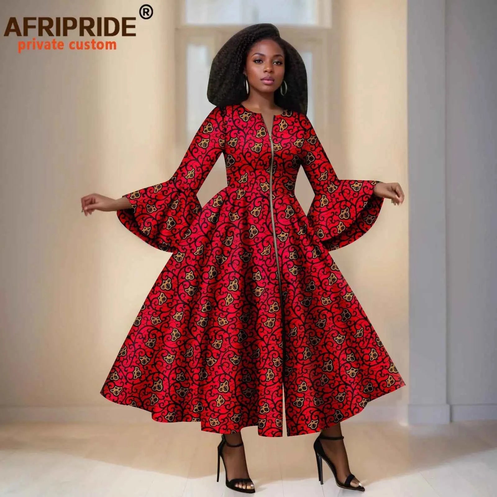 Robe Maxi Africain Élégante avec Manches Évasées