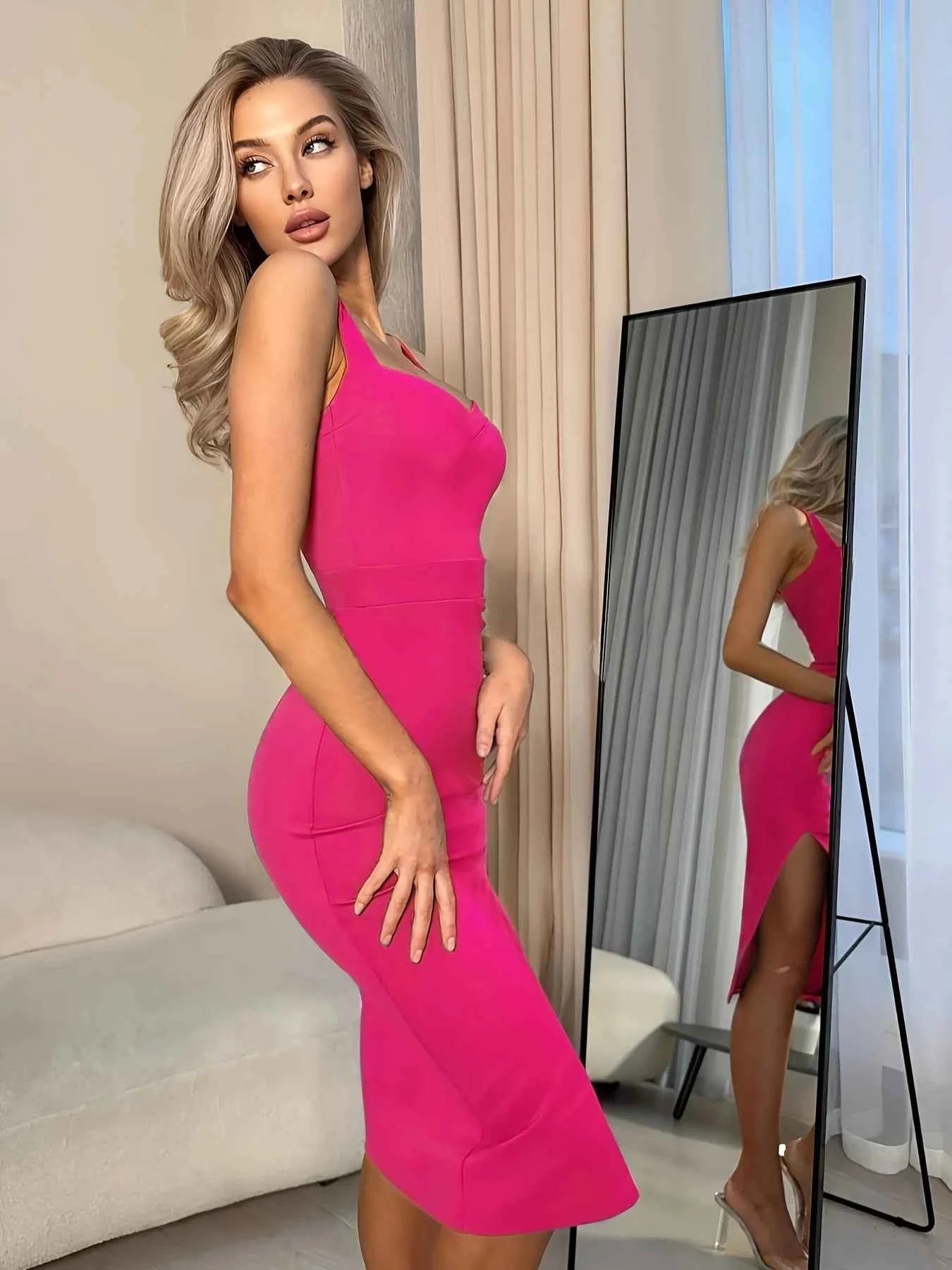 Robe Midi Rose Bandage Élégante Femme