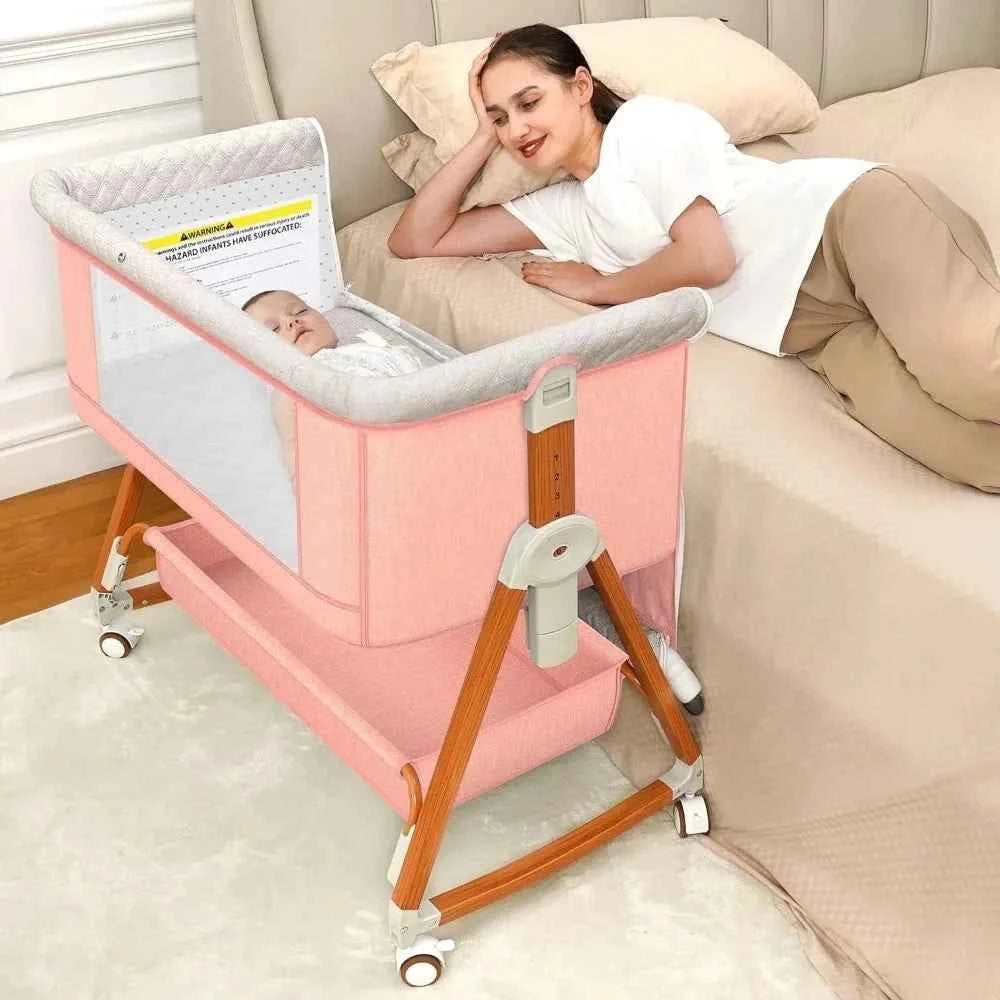 Berceau 3 en 1 pour bébé kmaier 2025, lit réglable en hauteur 6 sections, berceau portable pliable et berceau latéral - Gris clair